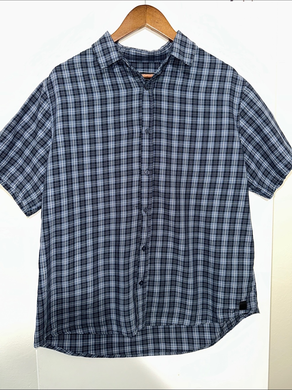 Men's Short Sleeve Navy Plaid Button-Down Shirt